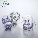 Axya Double Wall Glass Coffee Mugs 350ml Elegant Flower Design