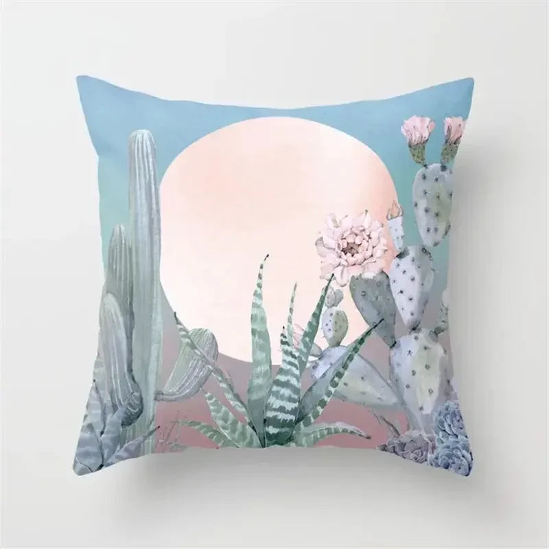Axyaa Cactus Plants Pattern Cushion Cover Throw Pillow for Sofa Chairs