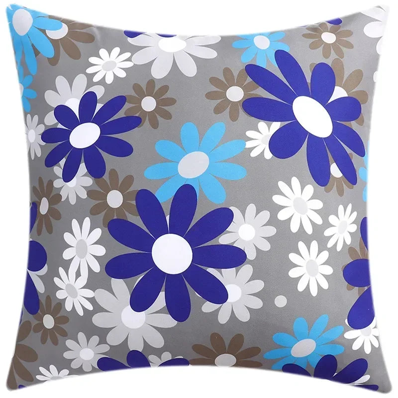 Axyaa Blue Floral Print Cushion Cover 45x45cm - Modern Sofa Car Decorative Pillow Cover
