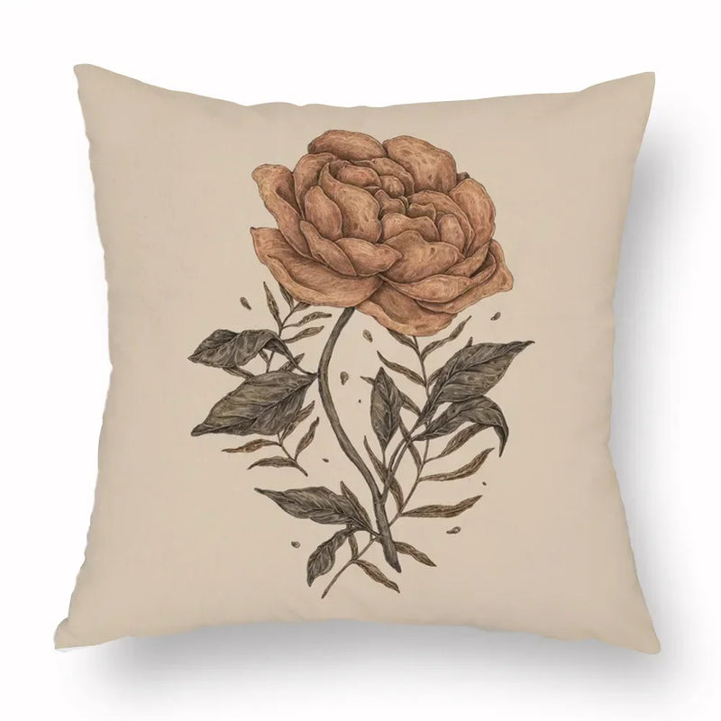 Axyaa Retro Flower Fox Pillowcase in Peach Skin Velvet.