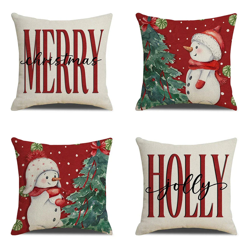 Axyaa Snowman Christmas Tree Pillow Cover for Festive Home Decor