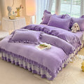 Axyaa Flannel Lace Bed Skirt Set - Thick Warm Quilt Cover Kit