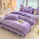Axyaa Solid Color Lace Bed Skirt Set: Warm Flannel, Thick Quilt Cover
