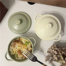 Ceramic 220ml Double Ear Bowl with Cover, Microwave & Oven Safe - Axyaa Brand
