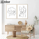 Axyaa Couple Love Kiss Line Drawing Canvas Painting Nordic Living Room Decor