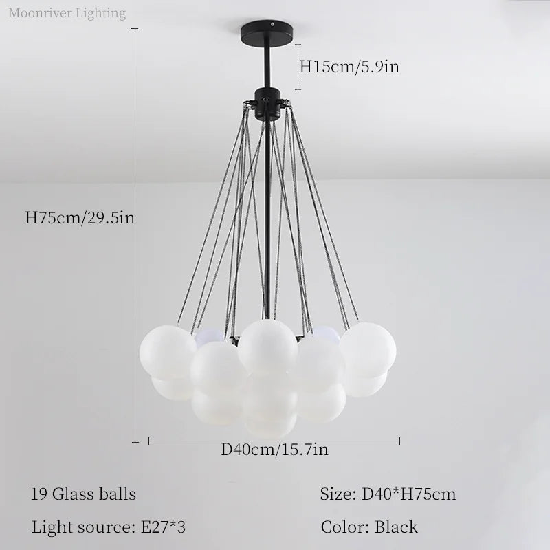 Axyaa White Bubbles Glass Ball Ceiling Pendant Chandelier for Home Living Room