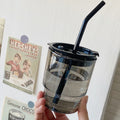 Axyaa Coloured Glass Tumbler Cup with Lid & Straw - 400ml Grey Amber Glass