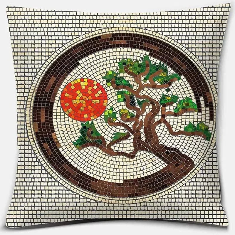 Axyaa Bonsai Zen Stone Pattern Pillowcase Square Decor Home Office Living Room