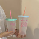 Axyaa Cartoon Coffee Cup Straw Bottle, Reusable Transparent Milk Tea Portable Cup