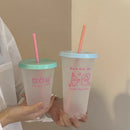 Axyaa Cartoon Coffee Cups Straw Bottles Large Capacity Portable Milk Tea Cup