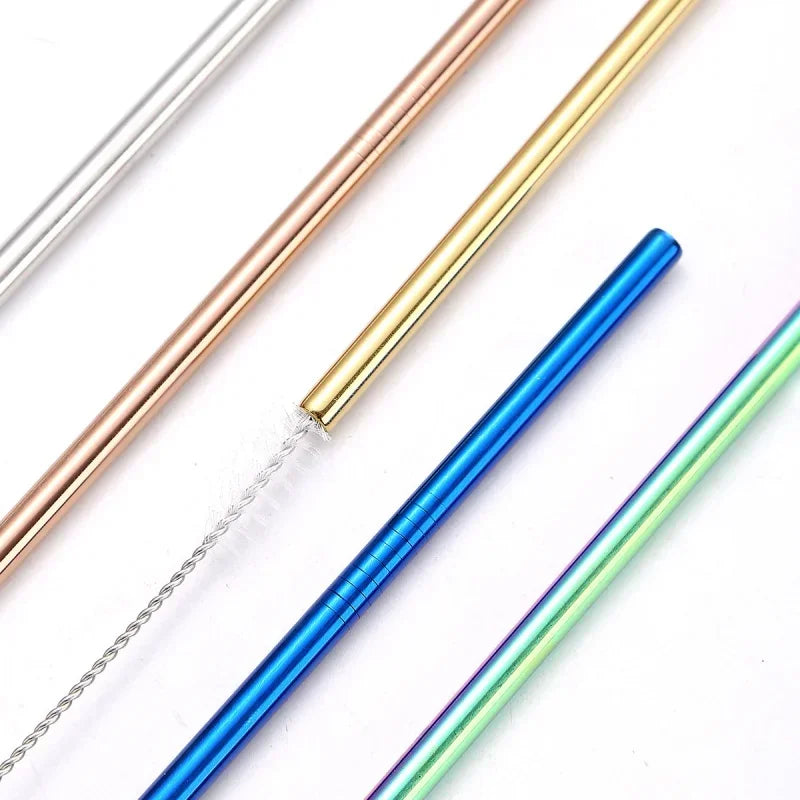 Axyaa Stainless Steel Straws Set - Reusable, Washable, Ideal for Smoothies, Juice
