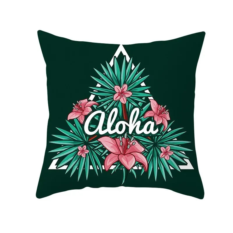 Flamingo Flower Rainforest Cushion Cover with Tropical Plant Animal Pattern by Axyaa