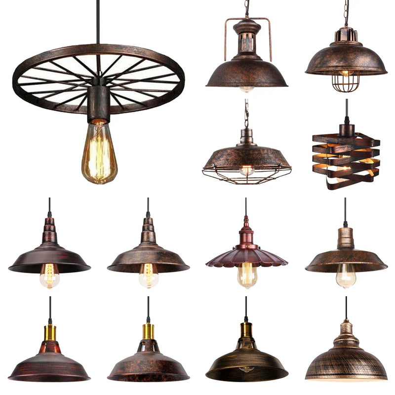Vintage Rust Metal Chandeliers Pendant Lights for Home Decor by Axyaa