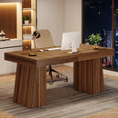 Axyaa 55" Executive Desk, Mid-Century Modern Wood Computer Desk with Double Trapezoid Base