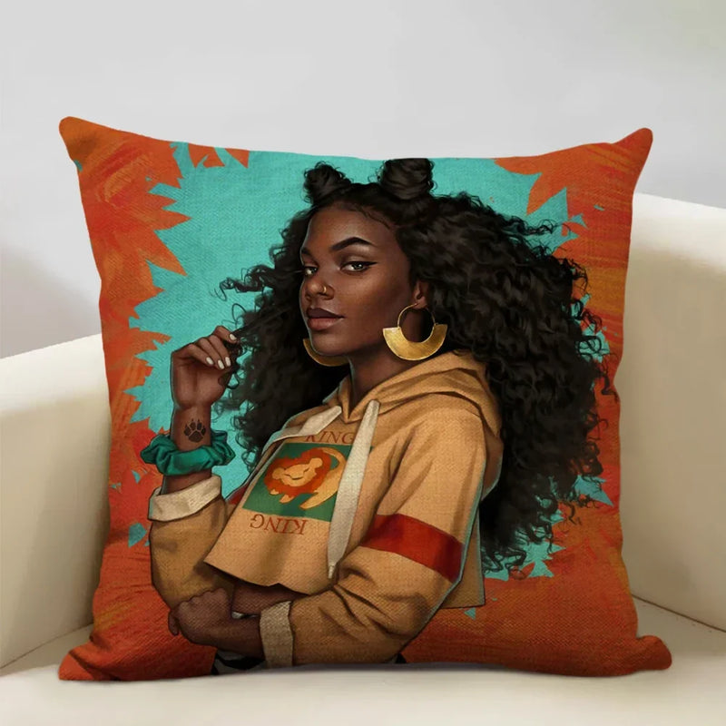Axyaa African Lady Oil Painting Pillow Case Home Sofa Art Decoration Cover
