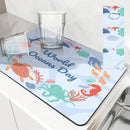 Axyaa Absorbent Kitchen & Bathroom Draining Mat - Quick Dry, Anti-Slip Octopus & Shark Dish Mats