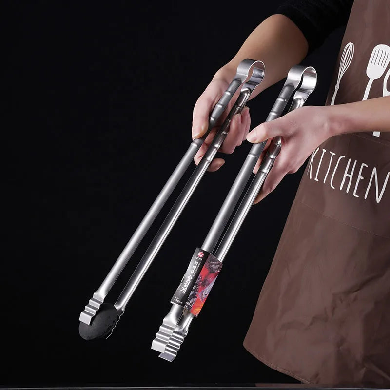 Axyaa Stainless Steel Long Handle Food Tongs: Non-Slip, Multipurpose Kitchen Gadget