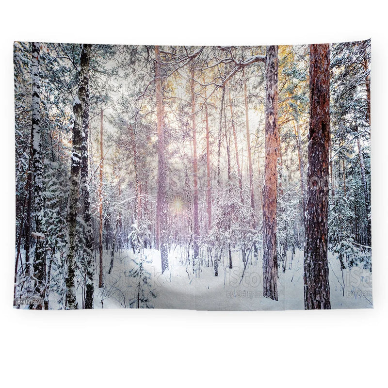Axyaa Snowy Forest Tapestry Tree Wall Hanging for Home Decor