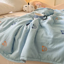 Axyaa Soft Washed Summer Quilt - Minimalist Embroidered Blanket, Single Double Size
