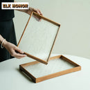 Axyaa Black Walnut Glass Tea Tray: Wooden Tableware Dessert Plate Holder