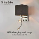 Axyaa Square Fabric LED Wall Lamp with USB Interface and Switch