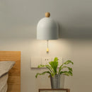 Axyaa Wood Iron LED Wall Lights with Pull Chain Switch, Modern Bedside Lamp