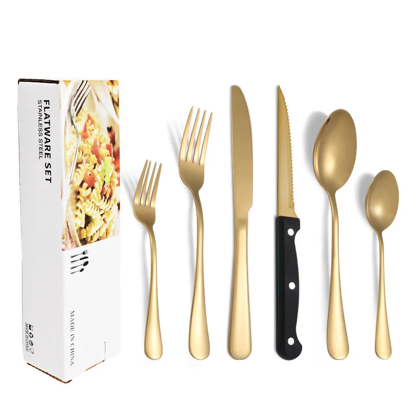 Axyaa 1010 Stainless Steel Tableware Set with Steak Knife and Dessert Spoon
