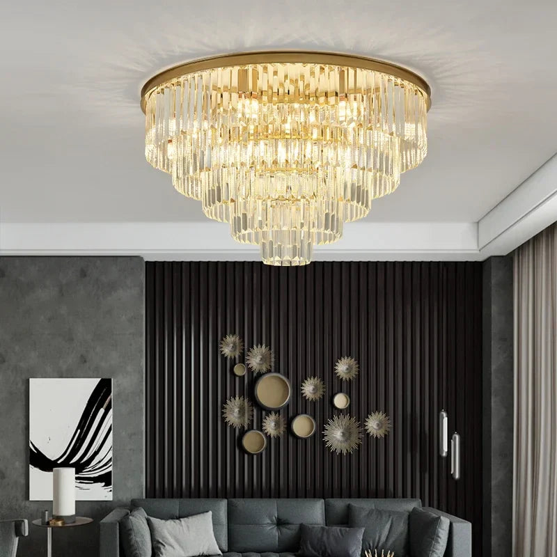 Axyaa Black Gold Crystal Ceiling Chandelier LED Pendant Lamp - Modern Design