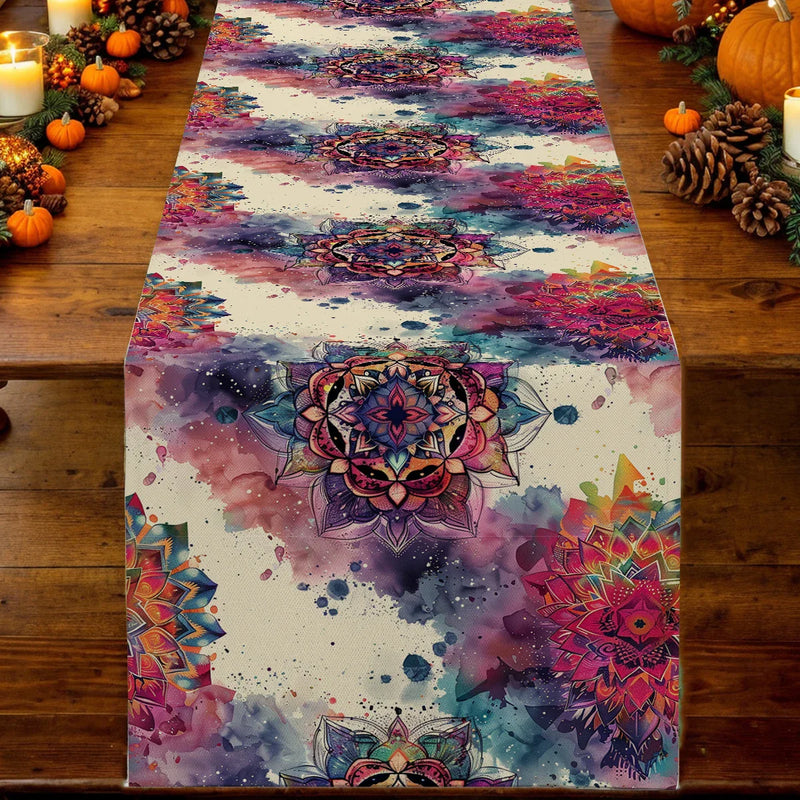Axyaa Watercolor Mandala Flower Lines Table Runner
