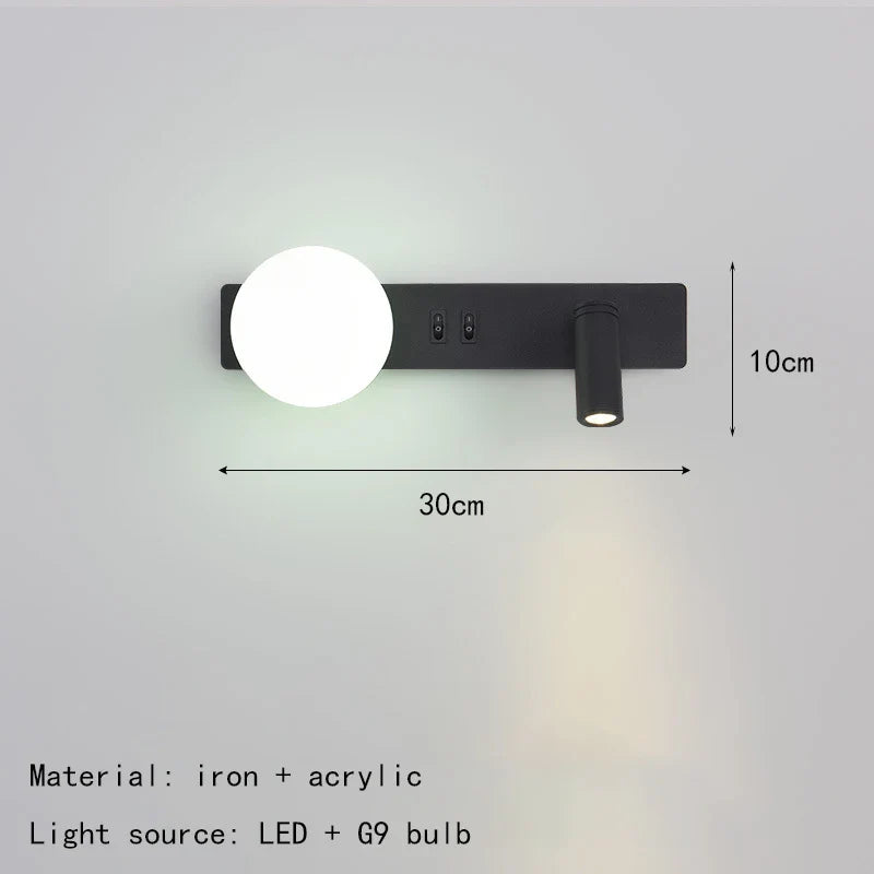 Axyaa White Acrylic Ball Wall Light Bedroom Reading Lamp
