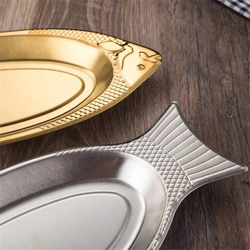 Axya Stainless Steel Steamed Fish Plate, Creative Egg Plate, Barbecue Tray - Korean Style