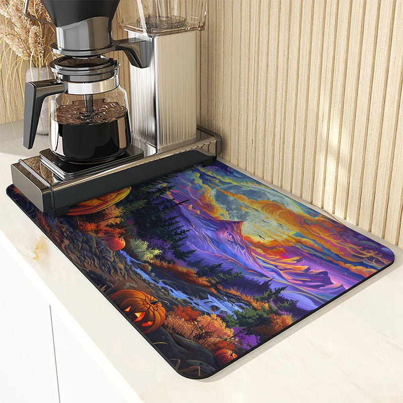 Axyaa Halloween Forest Moon Mountain Drying Mat