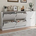 Axyaa Shoe Storage Cabinet with 6 Adjustable Drawers, Handleless Design - White