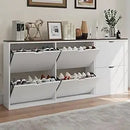 Axyaa Shoe Storage Cabinet with 6 Adjustable Drawers, Handleless Design - White