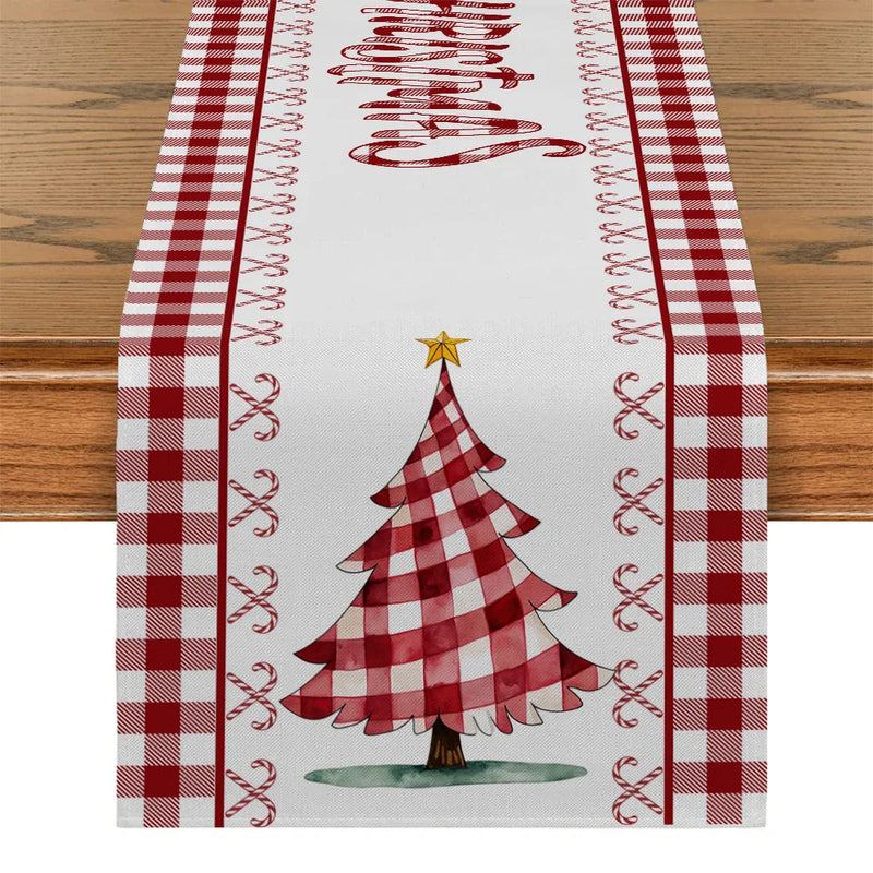 Axyaa Christmas Tree Candy Plaid Table Runner for Wedding Holiday Party Decor