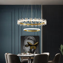 Axyaa Luxury Gold Round Crystal Chandelier Pendant Light for Living Dining Bedroom
