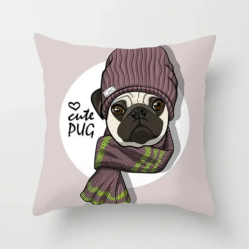 Cute Pug Bulldog Pillowcase for Living Room Decor - Axyaa Home Decor