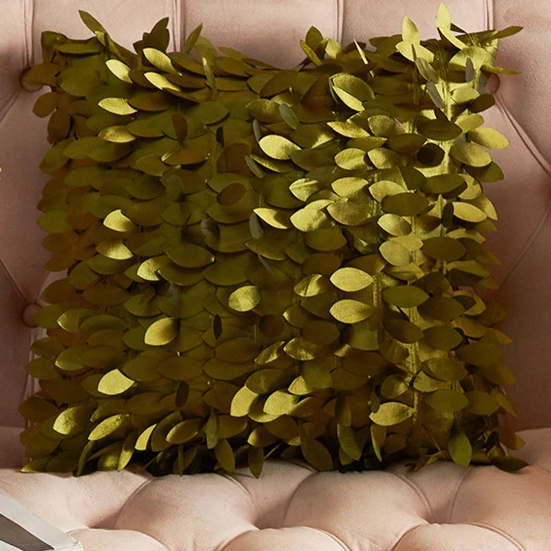 Axyaa Soft Leaf Satin Sofa Cushion Cover for Wedding Party Decoration