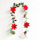 Axyaa Poinsettia Garland String Lights with Berries & Holly Leaves for Xmas Decor