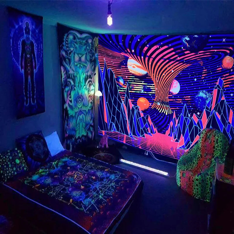 Axyaa Fluorescent Skull Tapestry UV Decorative Cloth Home Wall Art