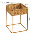 Axyaa Rustic Wicker Plant Stand with Flowerpot Indoor Decor Shelf