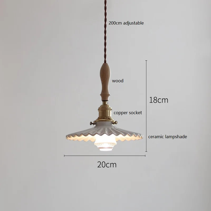 Axyaa Ceramic LED Pendant Light with Wood Copper Socket - 30CM