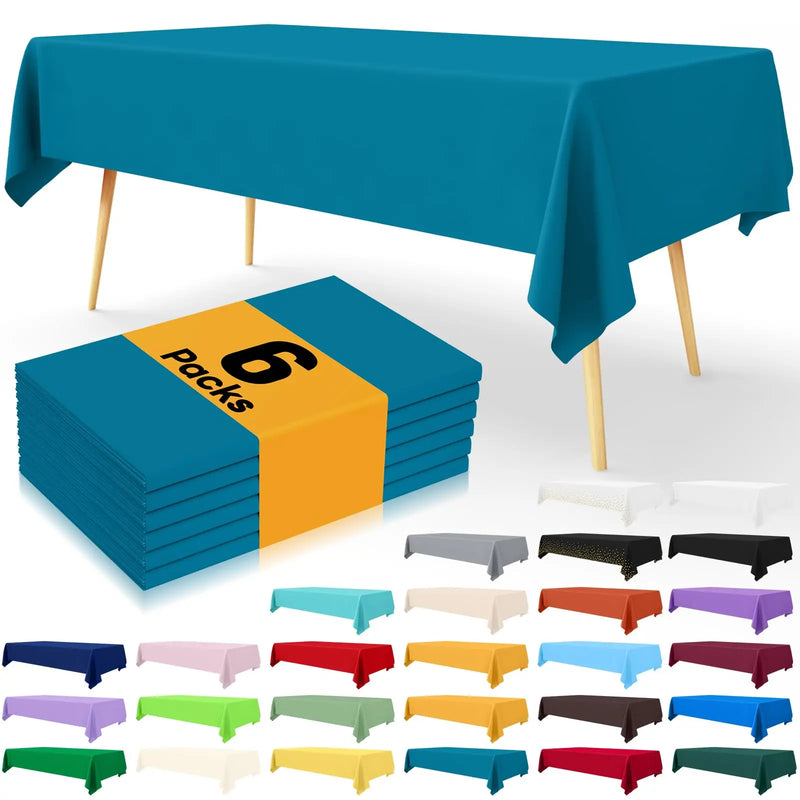 Axyaa Waterproof Vinyl Tablecloth 6 Pack 54x108In Disposable Plastic Table Covers