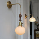 Axyaa Copper Ceramic LED Wall Lamps: Nordic Modern Walnut Handle for Living Room, Bedroom, Bathroom