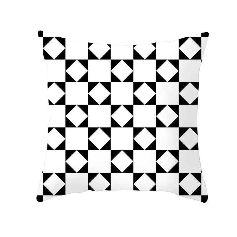Axyaa Black & White Plaid Wave Stripe Checkerboard Print Throw Pillow Case