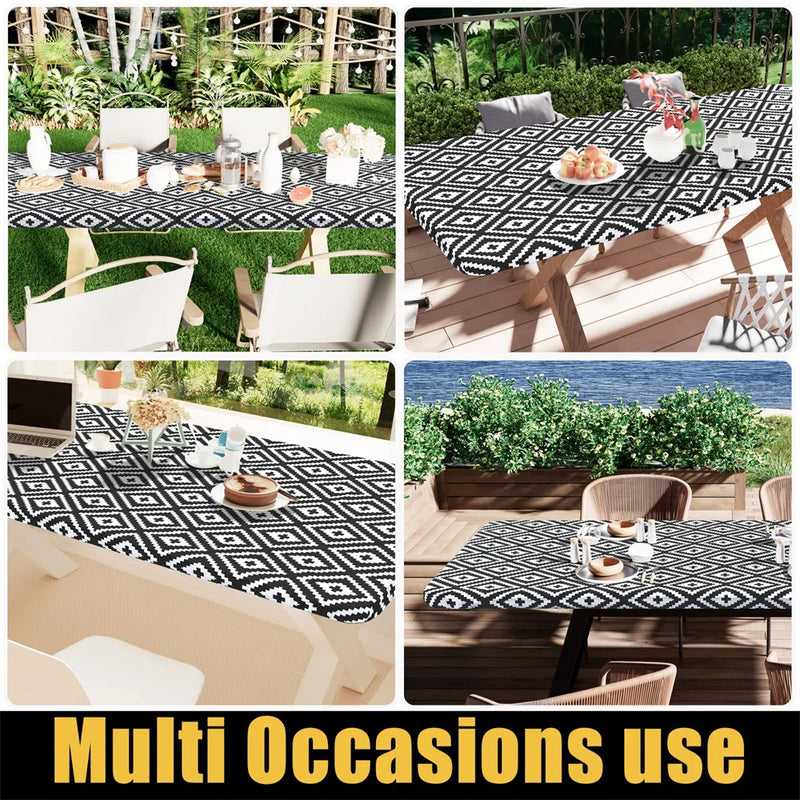 Axyaa Waterproof Flannel-Backed Vinyl Picnic Table Cloth for Indoor and Outdoor Dining