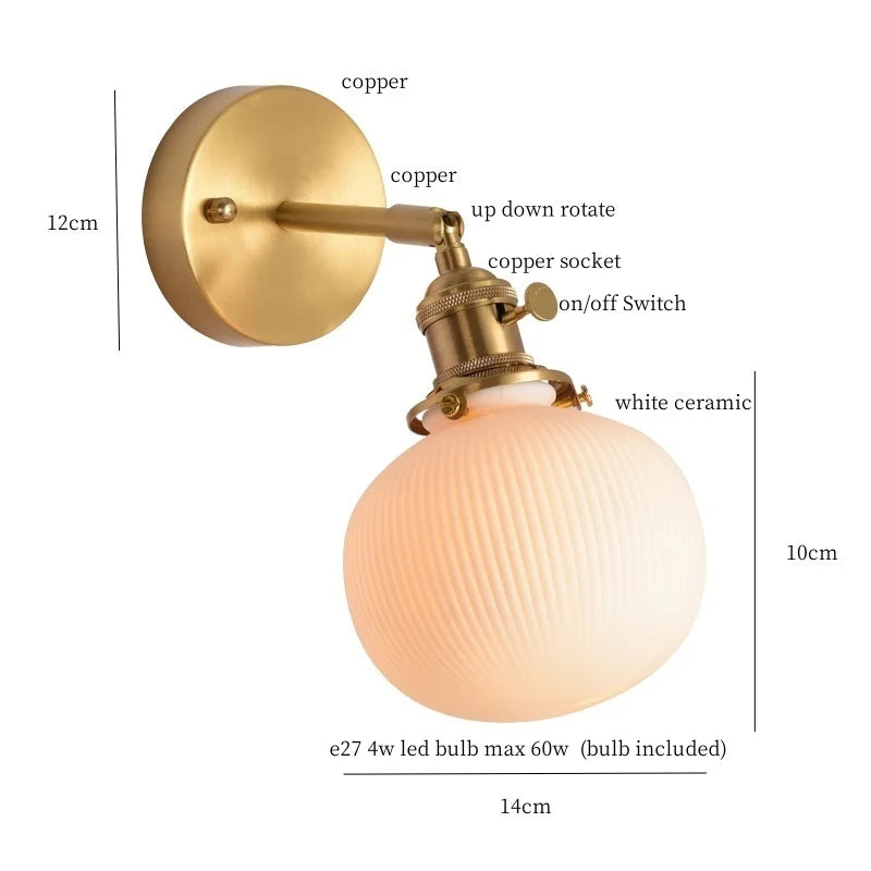 Axyaa Ceramic LED Wall Sconce with Pull Chain for Home Decor