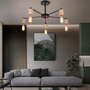 Axya Modern Industrial Sputnik Chandelier LED Wood Iron Ceiling Lamp
