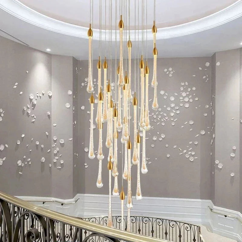 Axyaa Modern Crystal LED Chandelier for Living Room, Luxury Gold Staircase Hanging Light Fixture