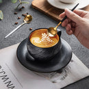 Axyaa Matte Stone Grain Ceramic Coffee Cup Set with Exquisite Camellia Design